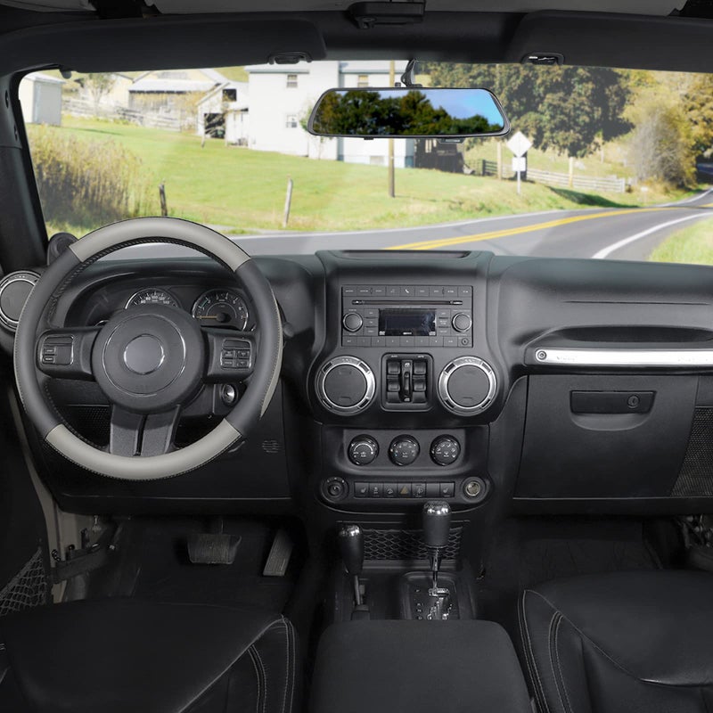 SEG Direct Car Steering Wheel Cover Large Size for F150 F250 F350 Ram 4Runner Tacoma Tundra Range Rover with 15 1/2 inches-16 inches Outer Diameter, Black and Gray Microfiber Leather - Image 2